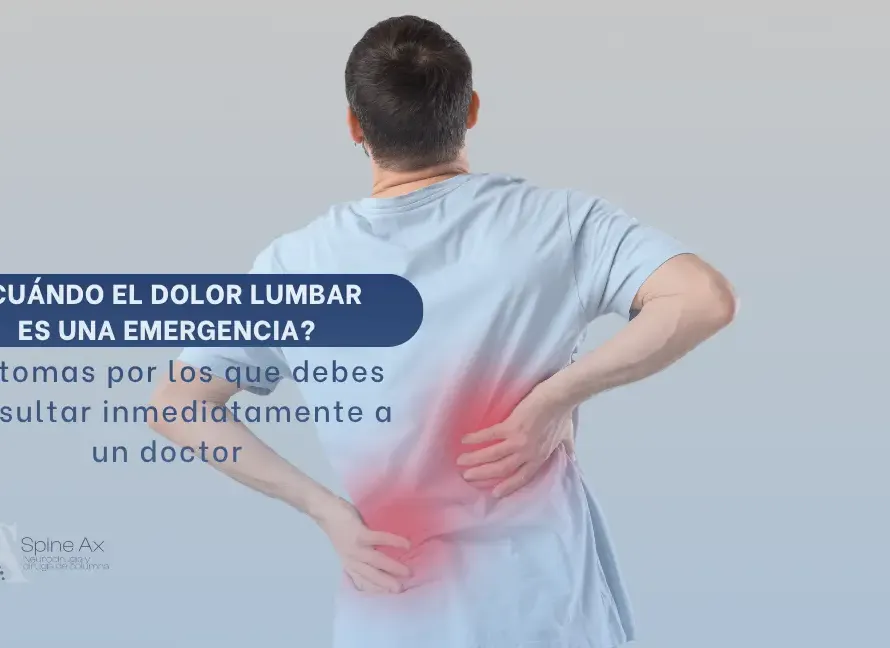 Hombre sosteniéndose la zona lumbar por dolor, con la región dolorida resaltada en rojo