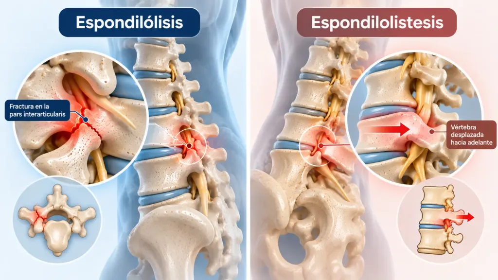 Comparación entre espondilólisis y espondilolistesis con fractura de la pars interarticularis y desplazamiento vertebral - Spineax - Bogotá, Colombia